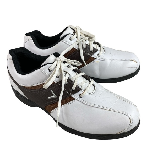 Calloway‎ Men’s Classic Style White and Brown Leather Upper Rubber Cleats Sz 9 - Picture 1 of 14